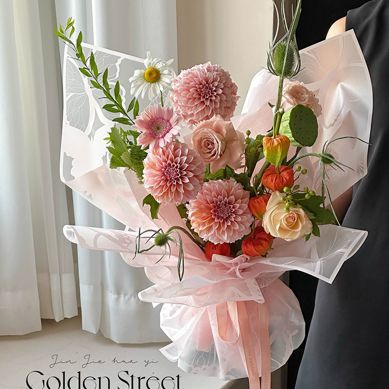 Qixi mariposa niebla papel de embalaje de flores plástico OPP película ramo de flores papel de embalaje de flores hecha a mano DIY materiales de florista