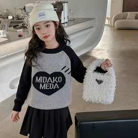 小女孩毛衣女童冬季新款女宝宝潮童装拼色线衣儿童洋气百搭针织衫