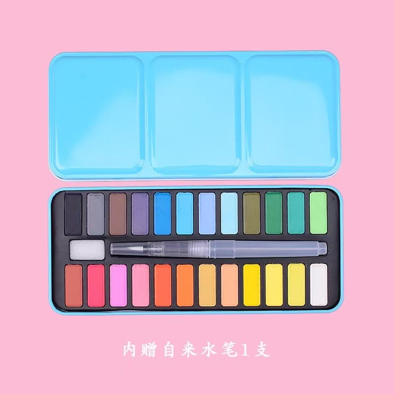 Cross-Border Solid Watercolor Paint Set Tin Box Art Supplies Portable Hand-Painted Children's Painting Paint Powder Cake