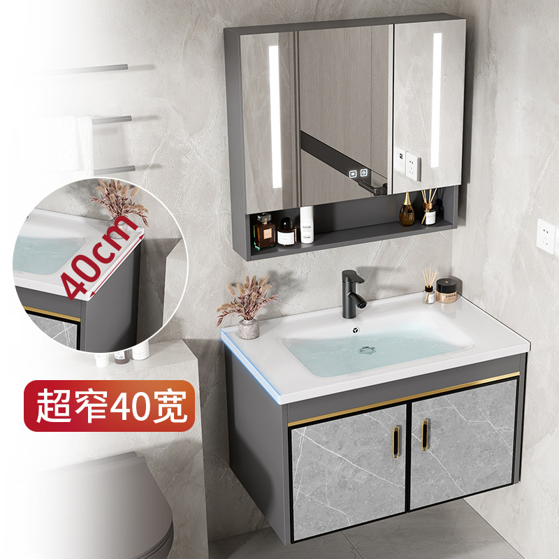 Ultra estrecho de largo 40cm de ancho espacio de aluminio gabinete de baño combinación de lavabo tipo hogar pequeño lavabo