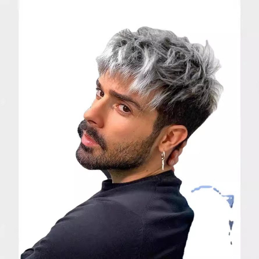 Comercio electrónico transfronterizo suministro de moda natural mullido Peluca de los hombres de fibra química peluca cabeza cubierta de la cabeza de la peluca de los hombres europeos y americanos cubierta de la cabeza