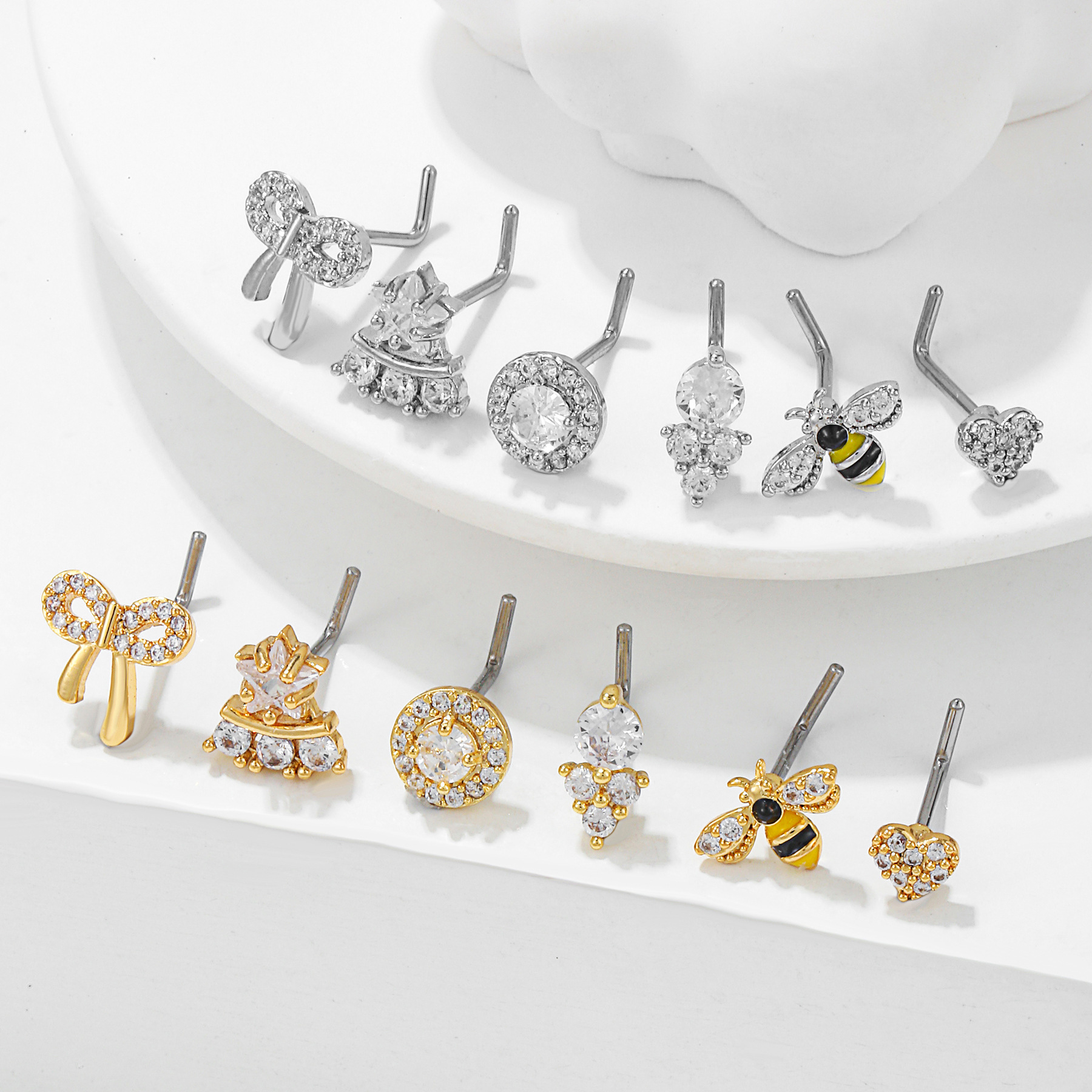 Fashion Bow Knot Copper Plating Zircon Nose studs 1 Piece