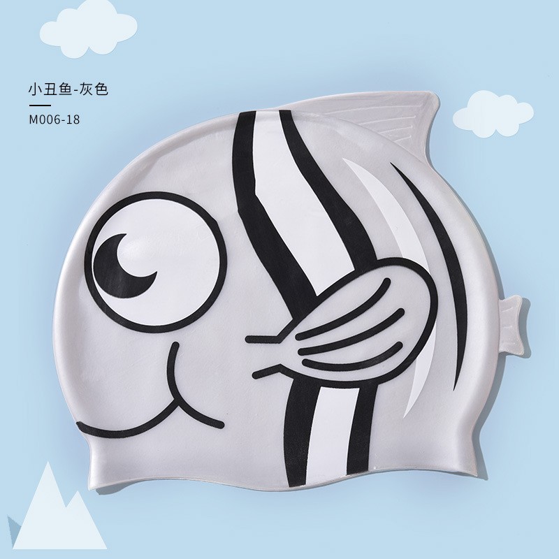 Nuevo sombrero de baño para niños sombrero de silicona impermeable de moda dibujos animados pez manchado para niños y niñas no estrangular sombrero de natación