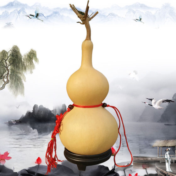 Natural Gourd Ornaments Living Room Lucky Home Fengshui Big Gourd Pendant with Tap Chinese Knot Gourd with Base
