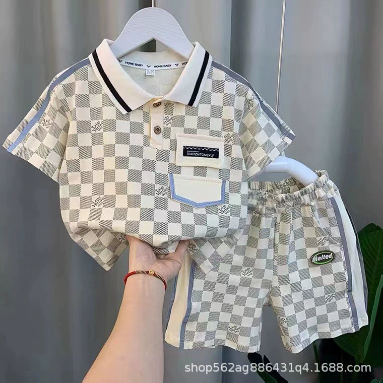 Summer clothing, children's summer set for boys, internet celebrity, with short sleeve, western style