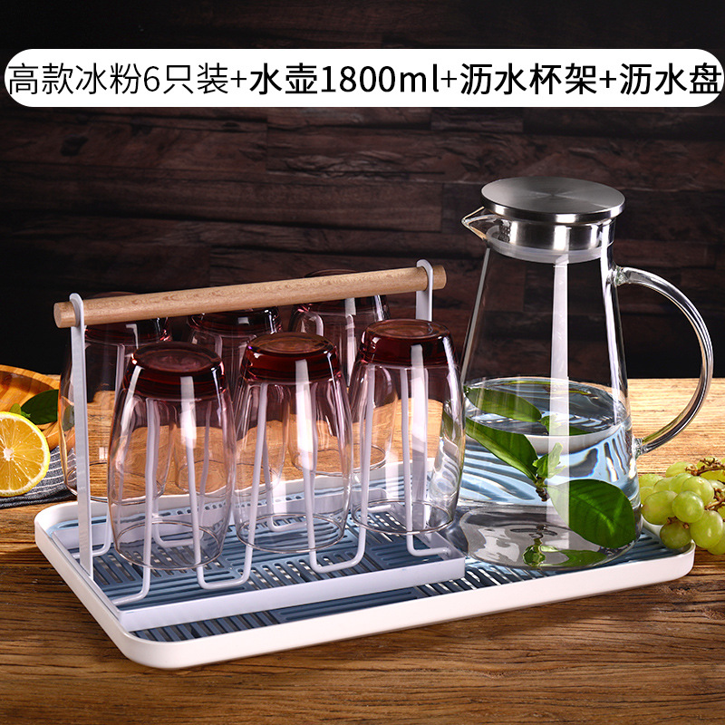 Taza de vidrio transparente para beber taza de agua fría taza de leche taza de té resistente al calor 6 set de hervidor de agua fría material de alta borosilicona