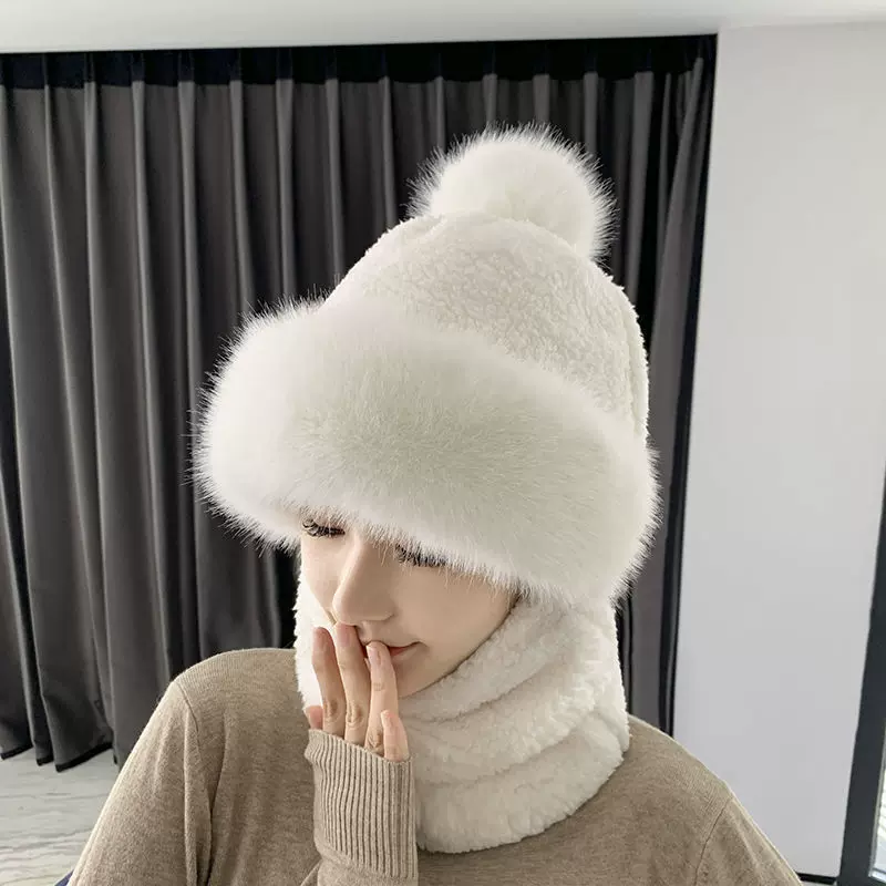 成人帽子冬天保暖防风帽防护带面罩男女童加厚遮脸围脖一体套头帽
