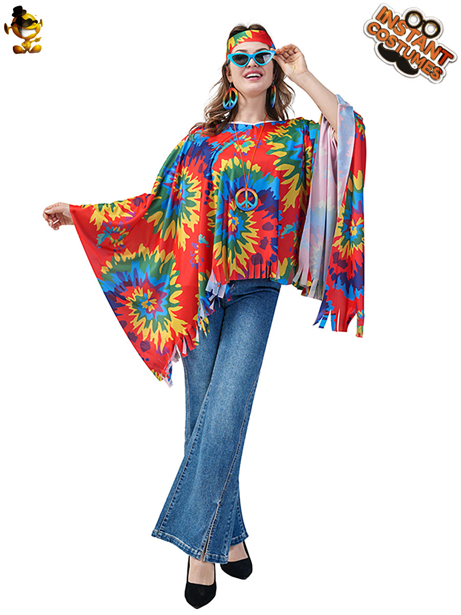 Halloween Adultos Mujeres Vintage Hippie Capa 'Cross-Border Hippie Female Party Disfraz image 8
