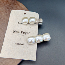 网红正方形精致小夹子简约abs仿珍珠小发卡法式碎发银色发夹批发