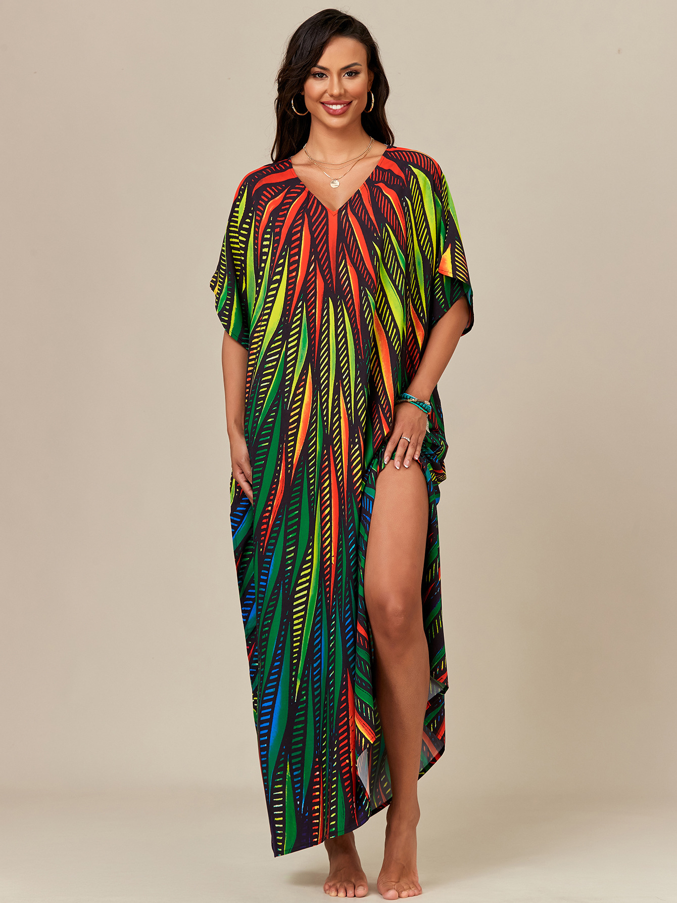 Nuevo posicionamiento transfronterizo europeo y americano blusa de playa estampada túnica suelta de vacaciones blusa exterior de bikini 5025