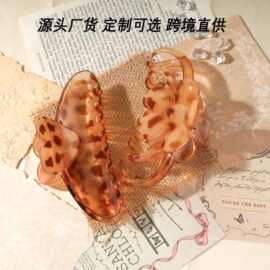 跨境爆款韩系复古豹纹抓夹大号镂空爱心脑勺鲨鱼夹高级感发夹头饰