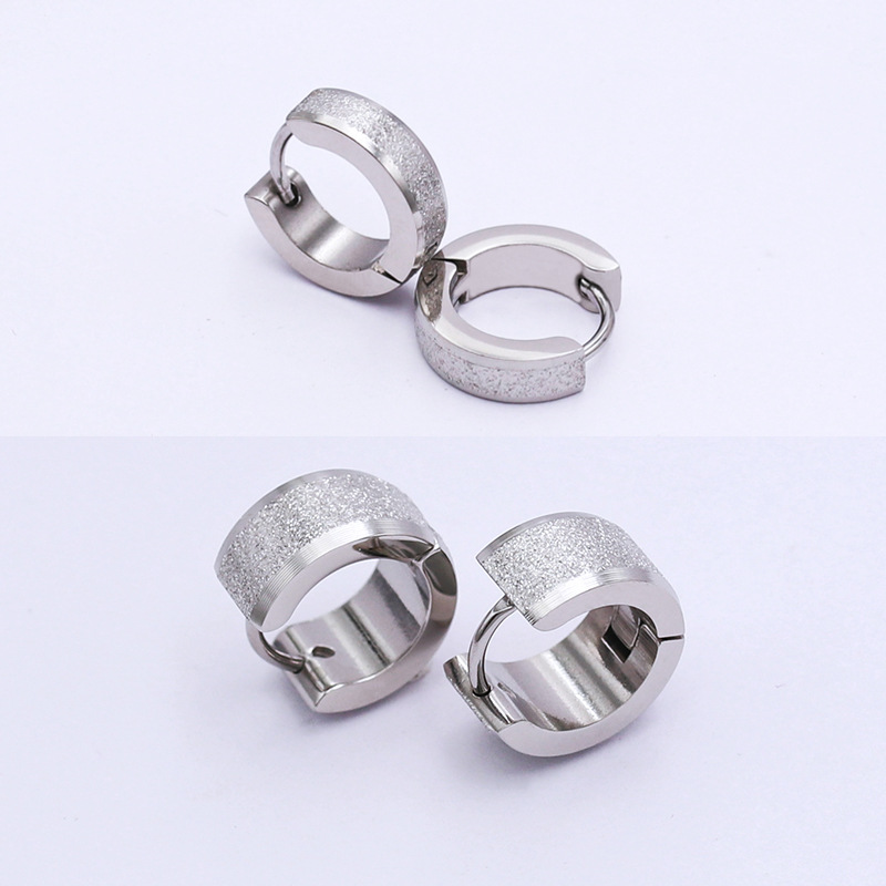 European And American Style Titanium Steel Matte Sandblasted Ultra-Wide Glossy Ear Cuffs Round Earrings Cross-Border_voghion.com