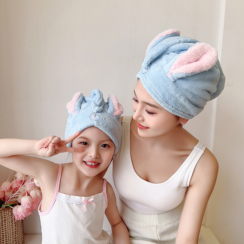Dry hair hat for women, water-absorbent parent-child hair wipe, coral velvet rabbit dry hair hat for students, dry hair wipe, wholesale