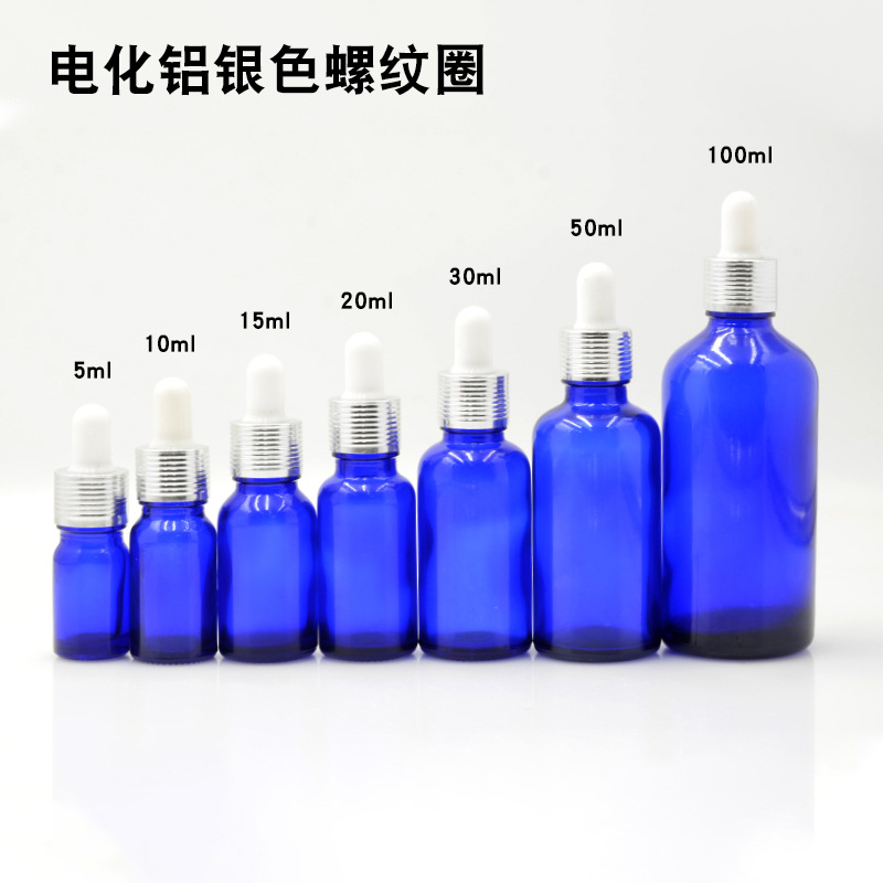 Botella vidrio azul 5 a 100ml con cuentagotas para aceites
