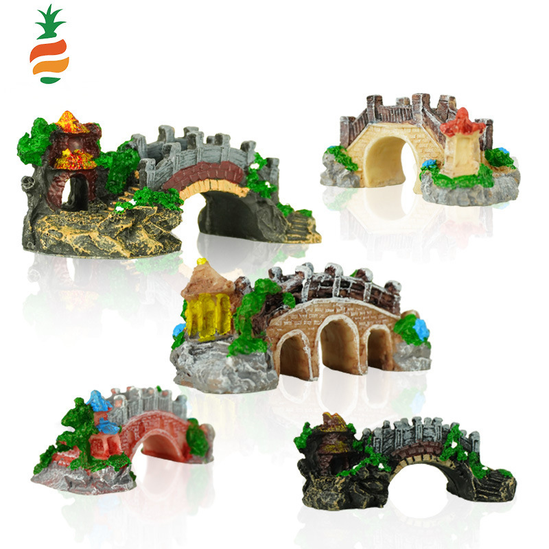 Pecera explosiva, acuario, decoración, paisajismo, adornos de puentes verdaderos y falsos, peces y camarones, esquivando la plataforma de escalada de tortugas, puente de arco retro