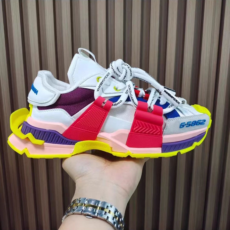 New European Style Square-Toe Couple Dad Shoes for Men and Women, Breathable Low-Top Thick-Soled Sneakers