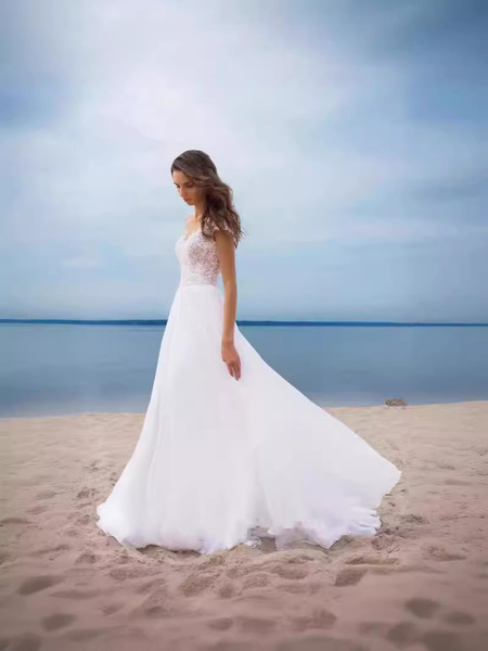 White lace shiffon evening dress