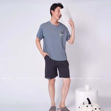 松雨发丝光爽棉短袖短裤2026新款纯棉家居服套头套装男款双短睡衣
