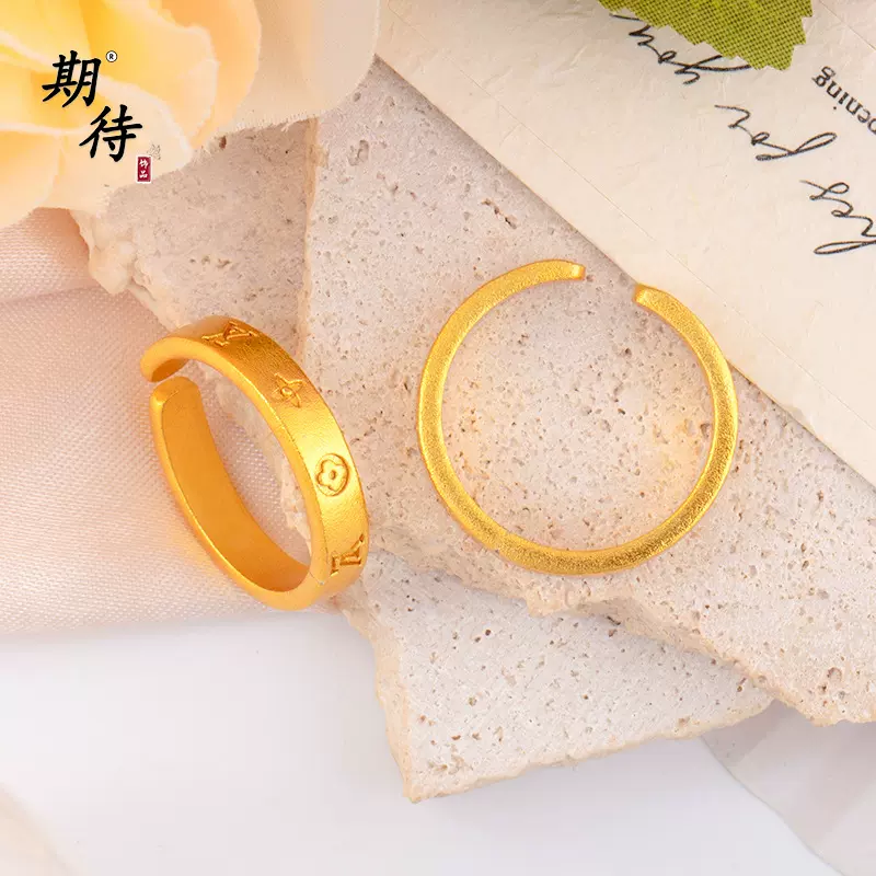 期待金店同款四叶草开口戒古法沙金高保色时尚大牌平替食指戒戒指