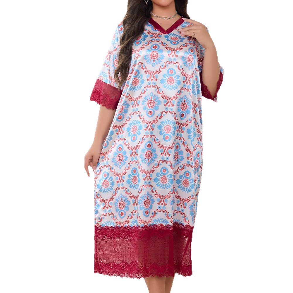 Yaoting transfronterizo pijamas de seda de hielo de tamaño grande para mujeres de verano ropa delgada para el hogar larga mujer gorda pijama MM al por mayor 22350