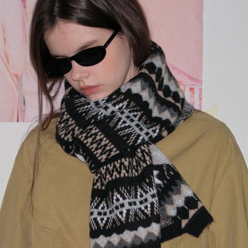 Heavy Industry Style Færöe Island Thick Warm Knit Scarf Retro Atmosphere Wide Version Winter Warmth