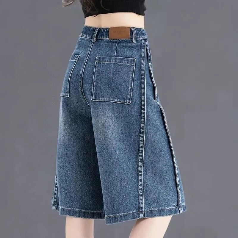 Women's Denim Shorts, Spring and Autumn Thin Style, 2026 New High-Waisted Design, Niche Straight-Leg Five-Point Pants, Wide-Leg Mid-Length Pants