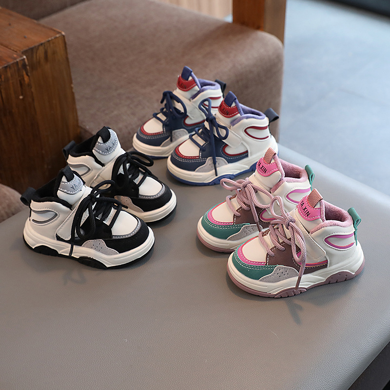 Girls' Sports Shoes 2024 Autumn and Winter New Trendy Brand High-Top Sneakers Cute Cartoon Decoration Boys' Second Cotton Casual Shoes_voghion.com