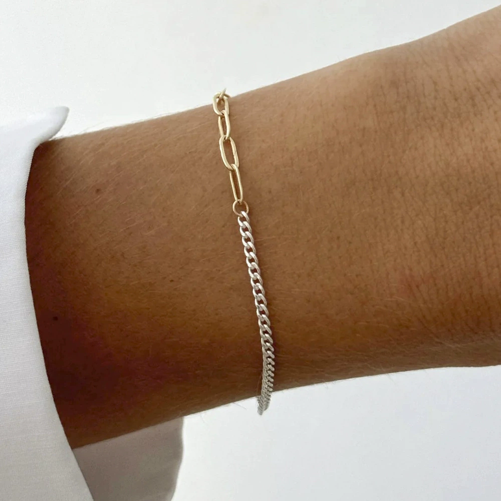 Новые ювелирные изделия через границу, европейское и американское двухцветное модное ожерелье, простая и изысканная цепочка на ключицу, двухцветный браслет, набор из меди