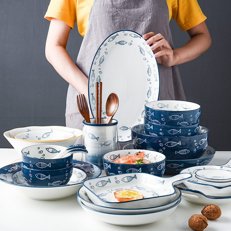 Japanese-style Ceramic Dishes Set Household Creative Simple Underglaze Color Hand-painted Series Tableware Dishes Single Bowl Dishes