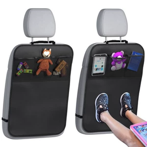Car backseat organizer with storage pockets, child seat back cover, anti-kick pad, protective cushion