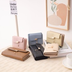 長款錢包女新款2024愛心印花五金吊墜簡約大氣三折多卡位長款錢包