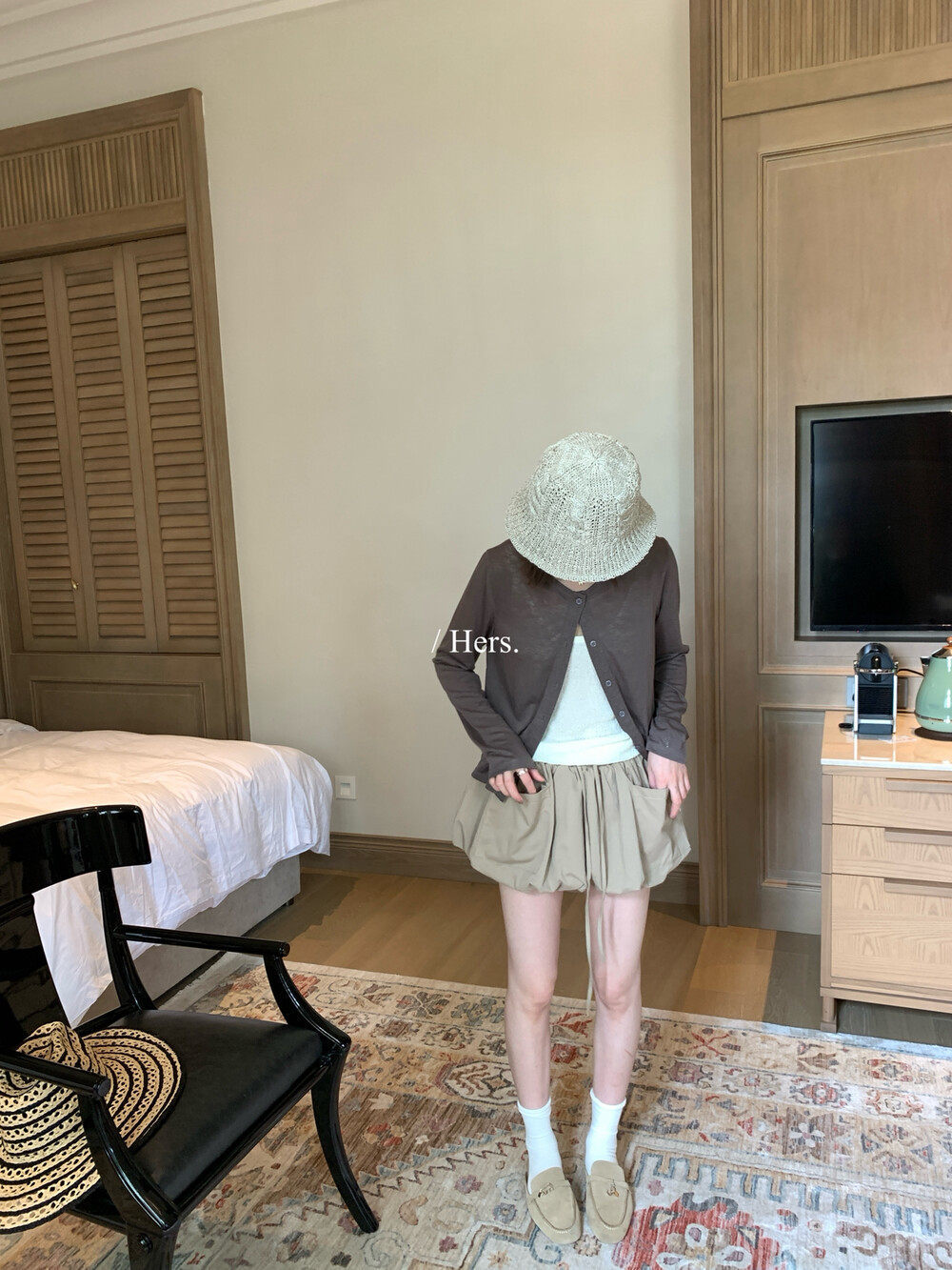 Quần short nữ cạp cao dáng nụ hoa thiết kế rút dây ống rộng thoải mái — Xanh da trờicolor, màu mơ, màu kaki chi tiết 10
