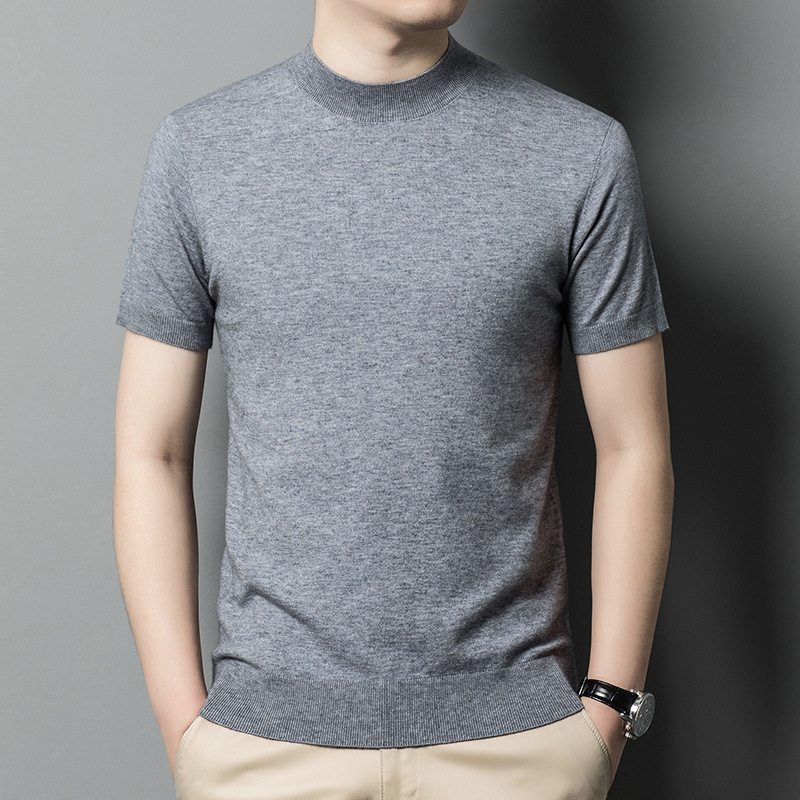 2024春秋冬季新款男士中青年圆领针织衫时尚潮流短袖T恤毛衣代发