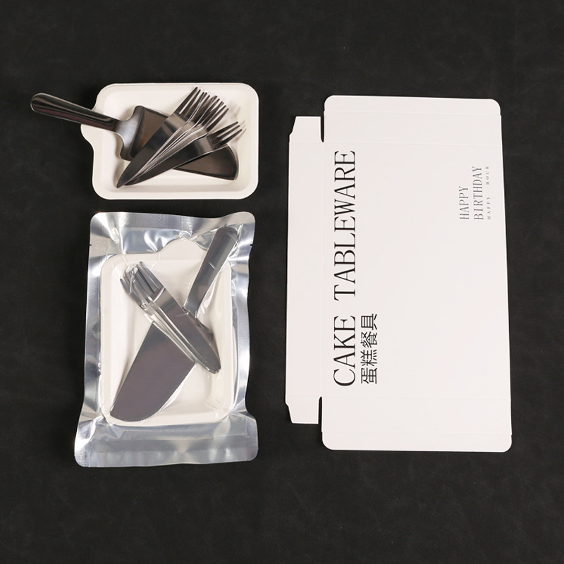 Disposable cake knife and fork plate suit four-in-one plate fork combination stainless steel knife and fork birthday tableware can logo