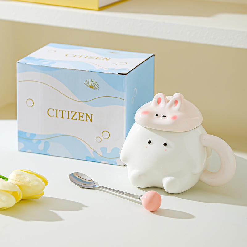 Creativo dibujado a mano de dibujos animados de animales tazas de cerámica red encantadora taza doméstica taza de agua potable de gran capacidad sensación de diseño