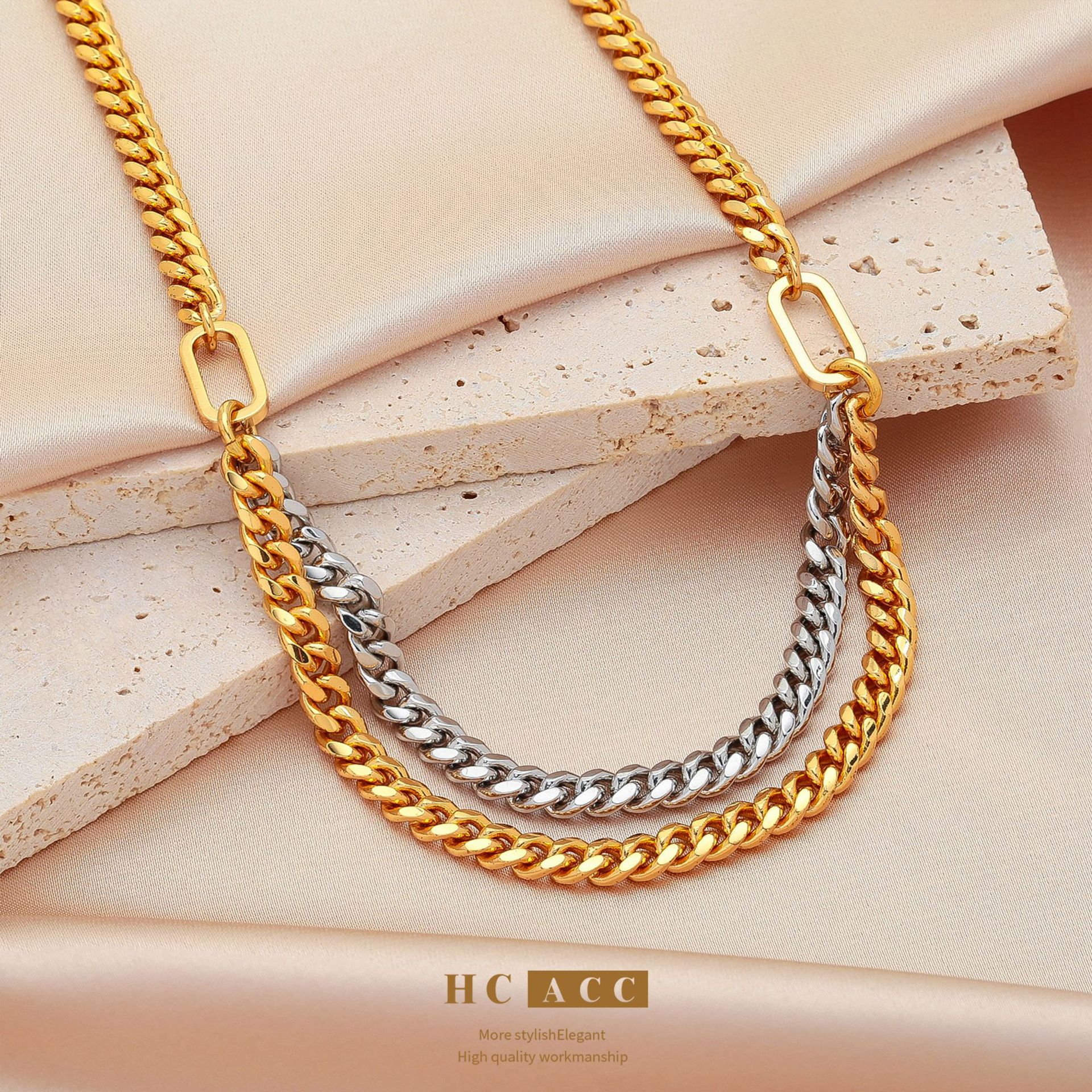 european-and-american-hip-hop-style-double-layer-necklace-mens-and-womens-accessories-double-layer-neck-chain-fashion-cross-border-golden-cuban-lock-street-bone-chain european-and-american-hip-hop-style-double-layer-necklace-mens-and-womens-accessories-double-layer-neck-chain-fashion-cross-border-golden-cuban-lock-street-bone-chain