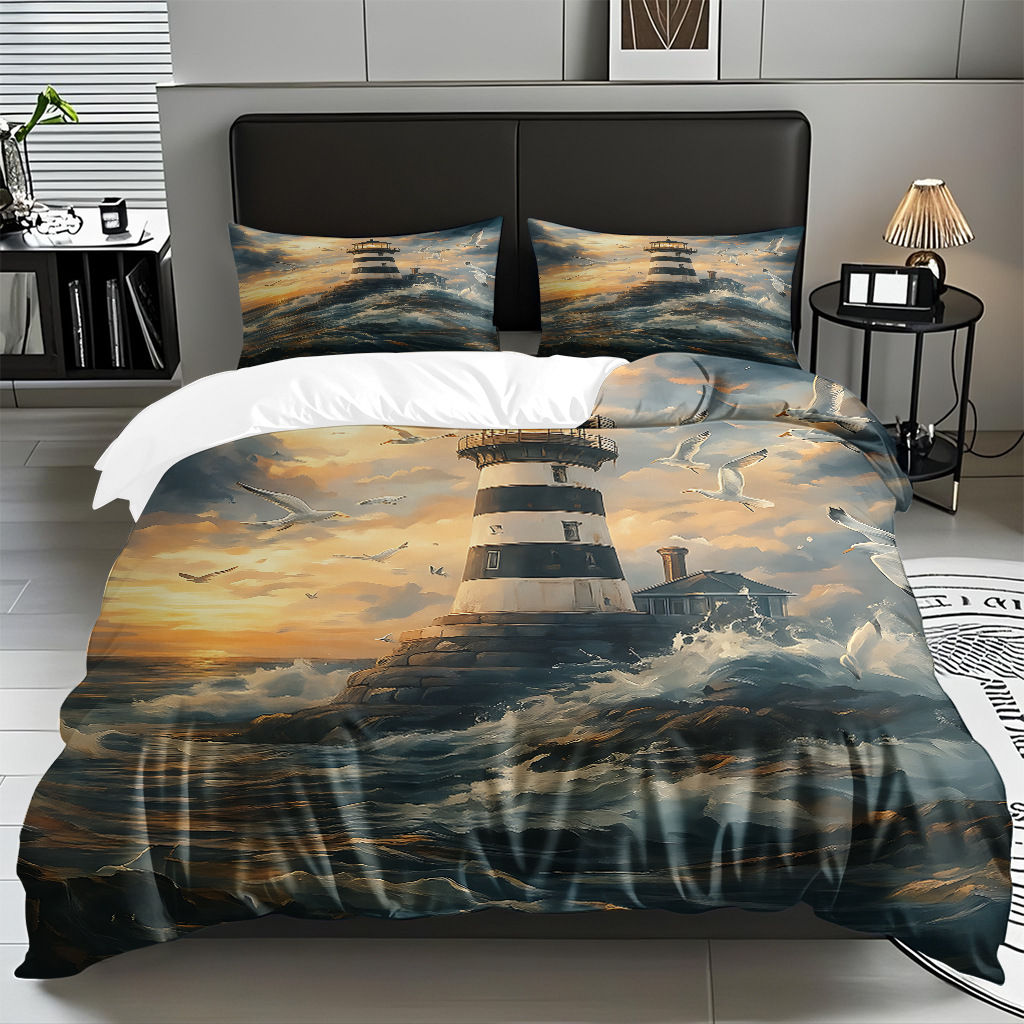 TEMU / JIT transfronterizo textil doméstico mar hermoso paisaje impresión colcha colcha de almohada fuente fábrica para la imagen se puede fijar