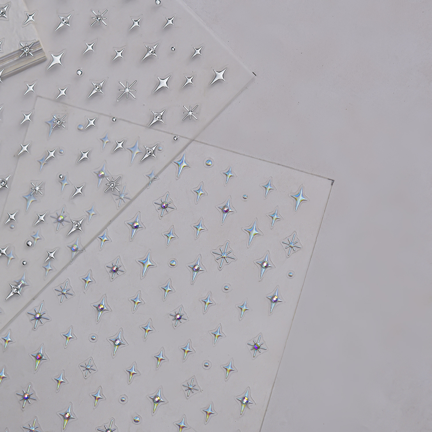 Pegatinas de uñas de cristal Tomoni, exquisitos accesorios pequeños, pegatinas de uñas con diseño de estrella plateada metálica láser, pequeñas pegatinas para la nariz