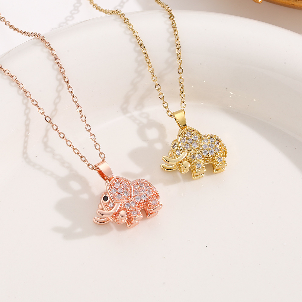 Titanium Steel Chain Material Wholesale Jewelry Cute Modern Style Elephant Titanium Steel Copper Plating Cable Chain Pendant Necklace