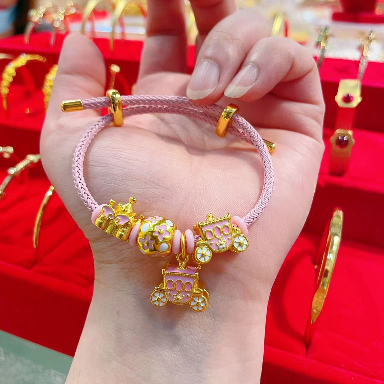 Pink Wings Castle Pumpkin Carriage Bead Pendant Bracelet Necklace Bead Accessories DIY Accessories