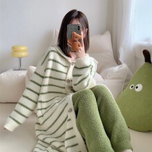 冬季睡衣连帽长款软绵绵潮流ins风保暖长袖睡衣家居服 pink weo