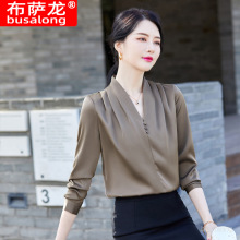 busalong韩版长袖白衬衫女士寸衫职业修身工作服大码正式装 831