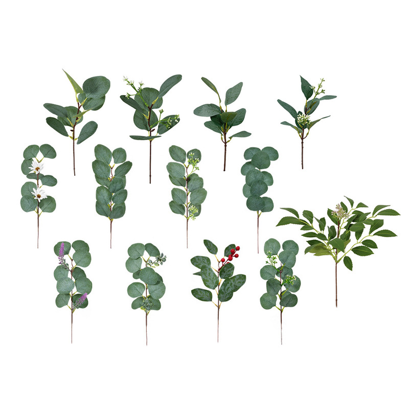 Hoja de eucalipto artificial arreglo floral transfronterizo decoración de mesa de comedor hoja de eucalipto pieza única con simulación de fruta eucalipto