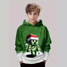 男童3D圣诞小绿卫衣圣诞爬行者印花柔软休闲款春秋季儿童套头衫