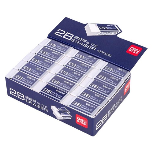 Deli stationery eraser kindergarten primary school student exam chipless 2B eraser is clean and not easy to leave marks 7536