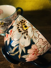 出口欧美陶瓷手绘浮雕花朵民族陶瓷马克杯早餐杯麦片杯水杯杯子