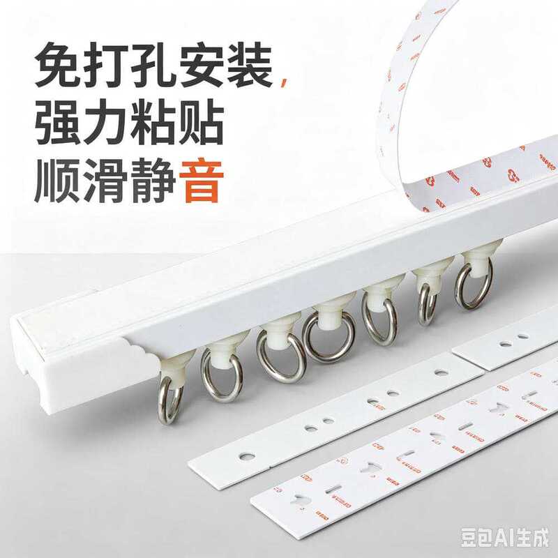 Self-adhesive no-drill curtain track, adhesive curtain slide rail for home use, bay window curtain, sheer curtain, straight track curtain accessories