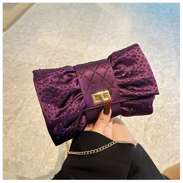 Paquete de cena de damas transfronterizas, paquete de fiesta de lujo ligero de diamante, paquete de cena de mano de arco de arco de oro de alto nivel