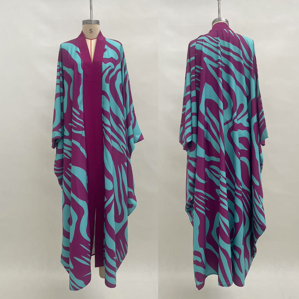 2025 New Cross-Border Vacation Beach Cape Cardigan 3D Digital Print Casual Middle Eastern Dubai Robe Women's Clothing_ecoleips.com