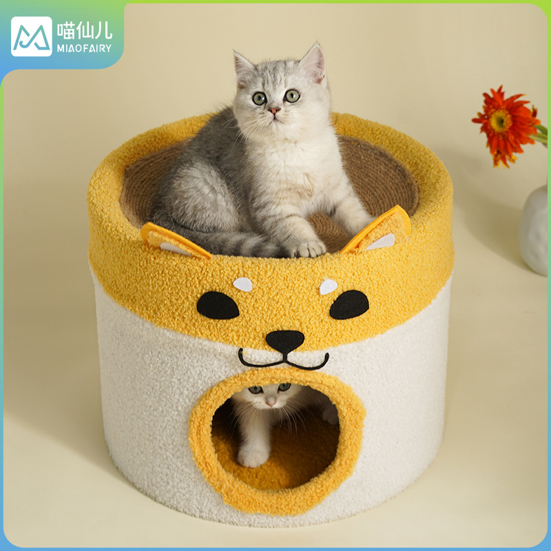 Meow Xianer 고양이 등반 프레임 Sisal 배럴 고양이 둥지 고양이 나무 통합 작은 점유 구역 더블 레이어 고양이 스크래치 보드 모든 계절에 유니버설